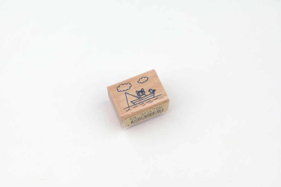 Pottering Cat Wooden Stamp - Small - Boat