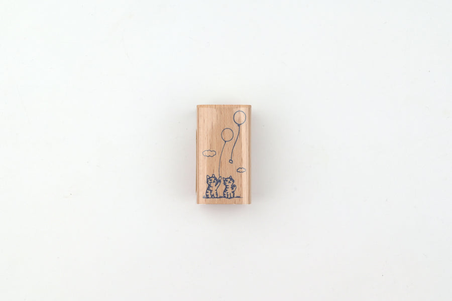 Pottering Cat Wooden Stamp - Large - Balloon