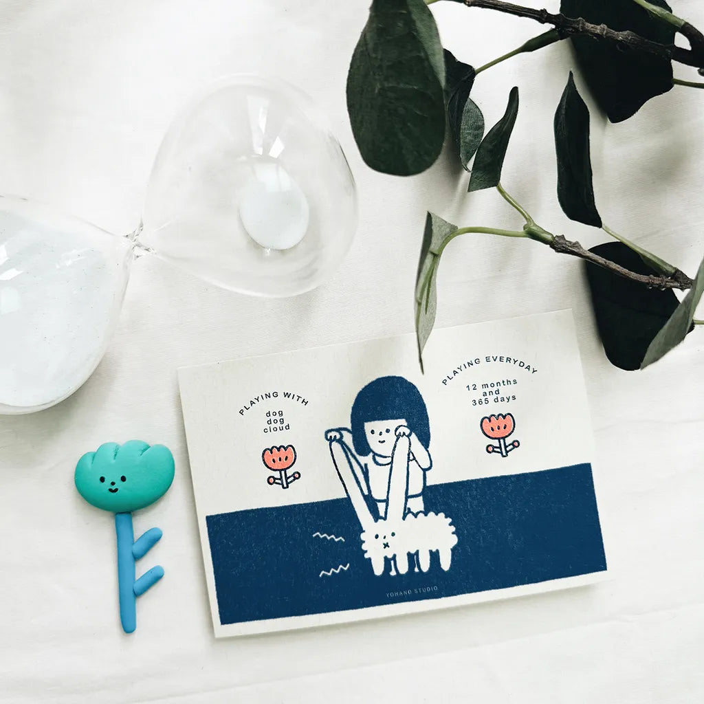 Yohand Studio Postcard - Playing with Dog Dog Cloud