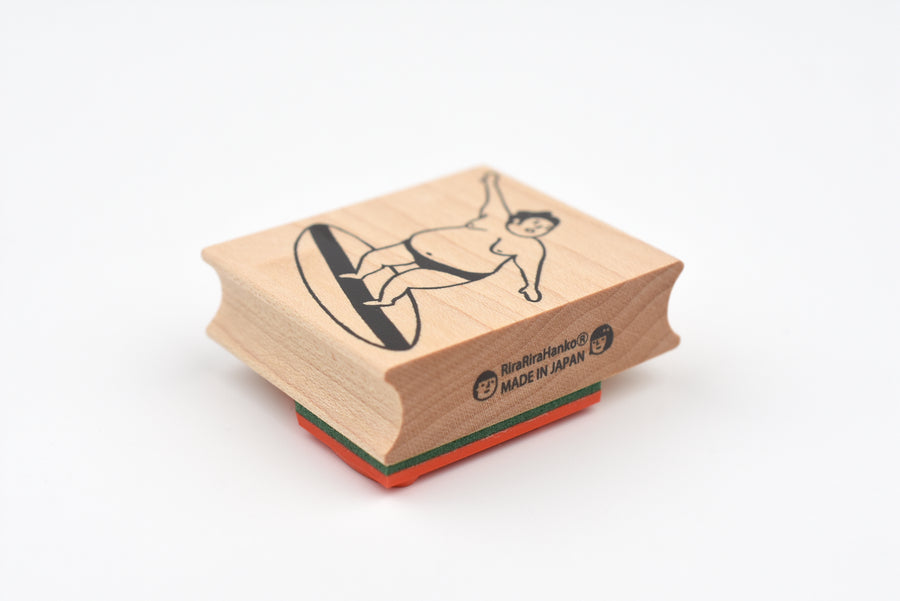 RiraRira Wooden Rubber Stamp - Sumo Wrestler Surfing