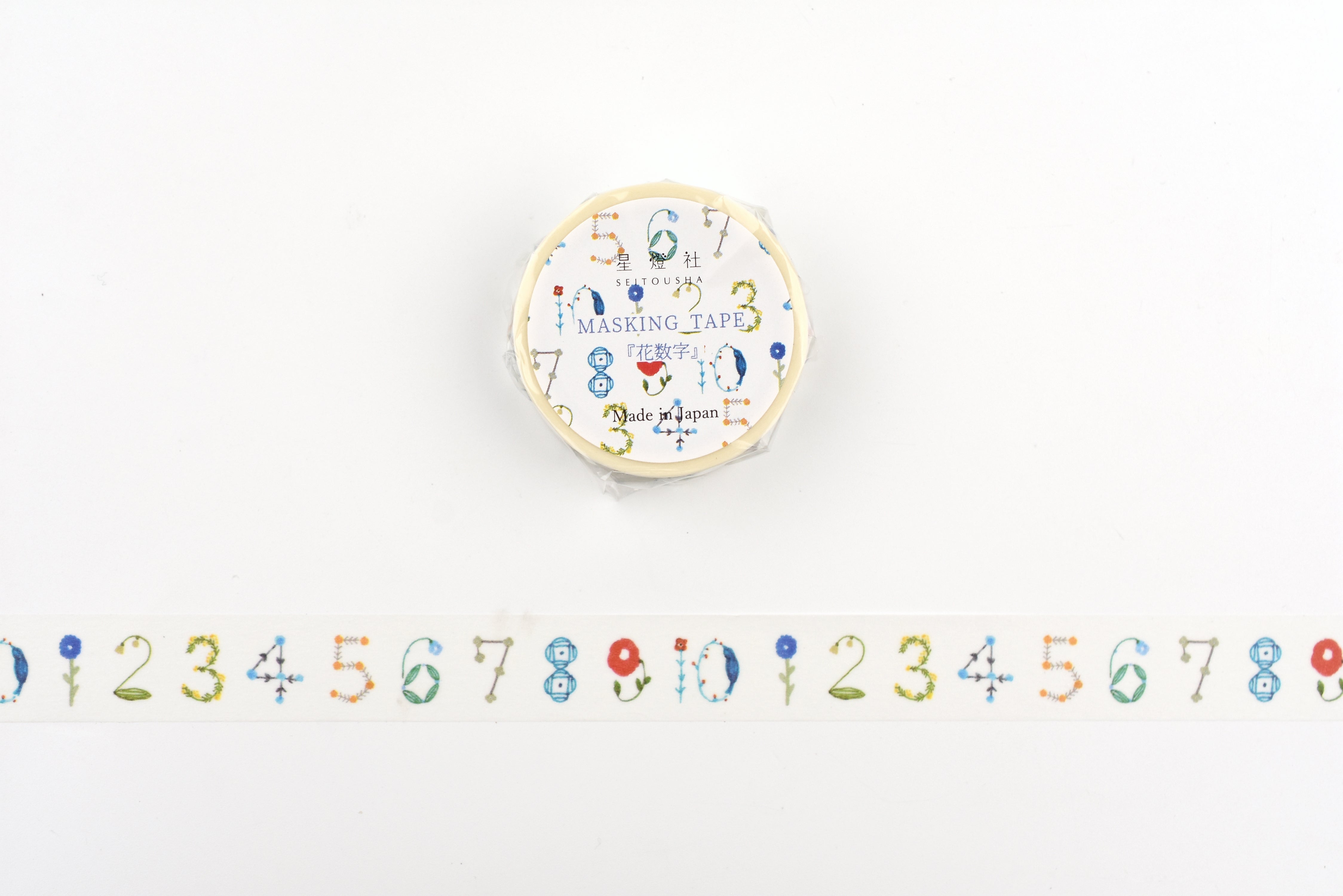 Seitousha Washi Tape - Flower Numbers - Light Blue