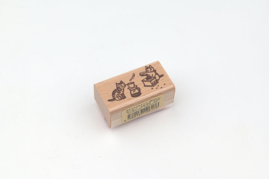 Pottering Cat Wooden Stamp - Large - Coffee