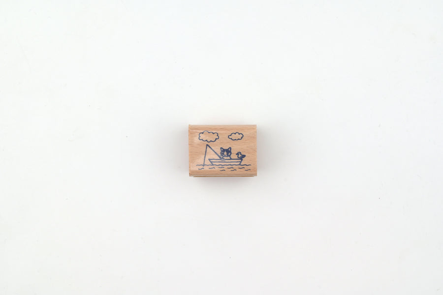 Pottering Cat Wooden Stamp - Small - Boat
