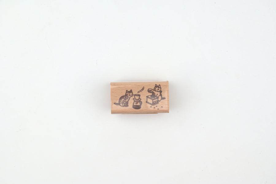 Pottering Cat Wooden Stamp - Large - Coffee