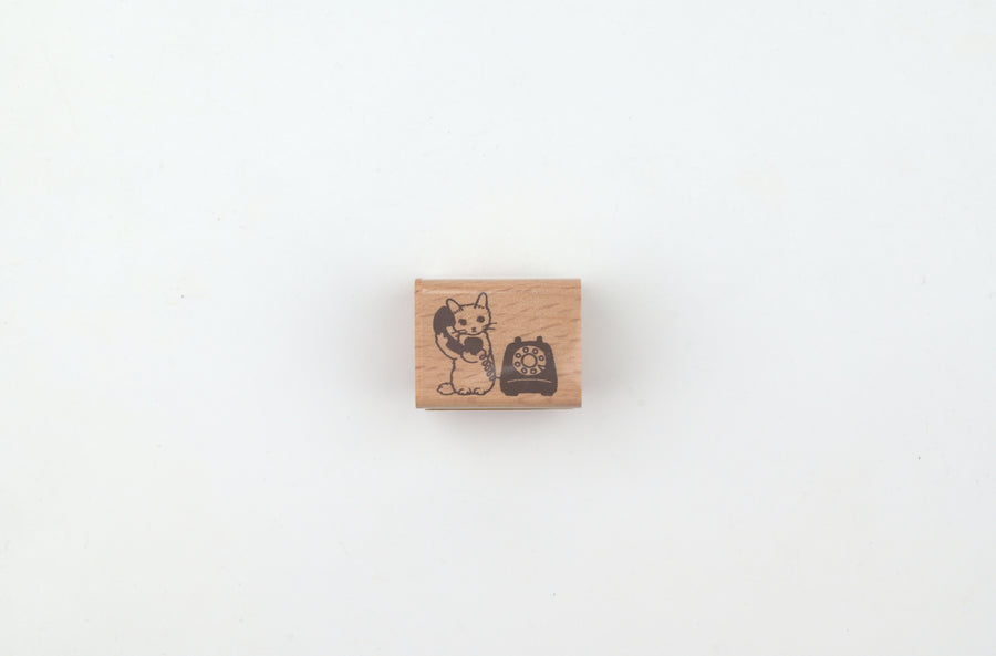 Pottering Cat Wooden Stamp - Small - Telephone