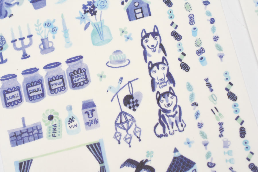 Yuru Log 2 Sheets Sticker - Blue Nordic