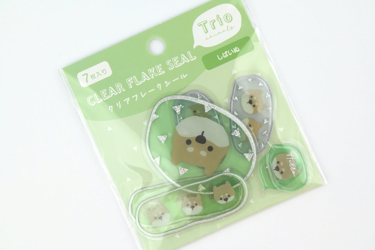 LABCLIP Clear Flake Stickers - Trio Animals - Shiba Inu