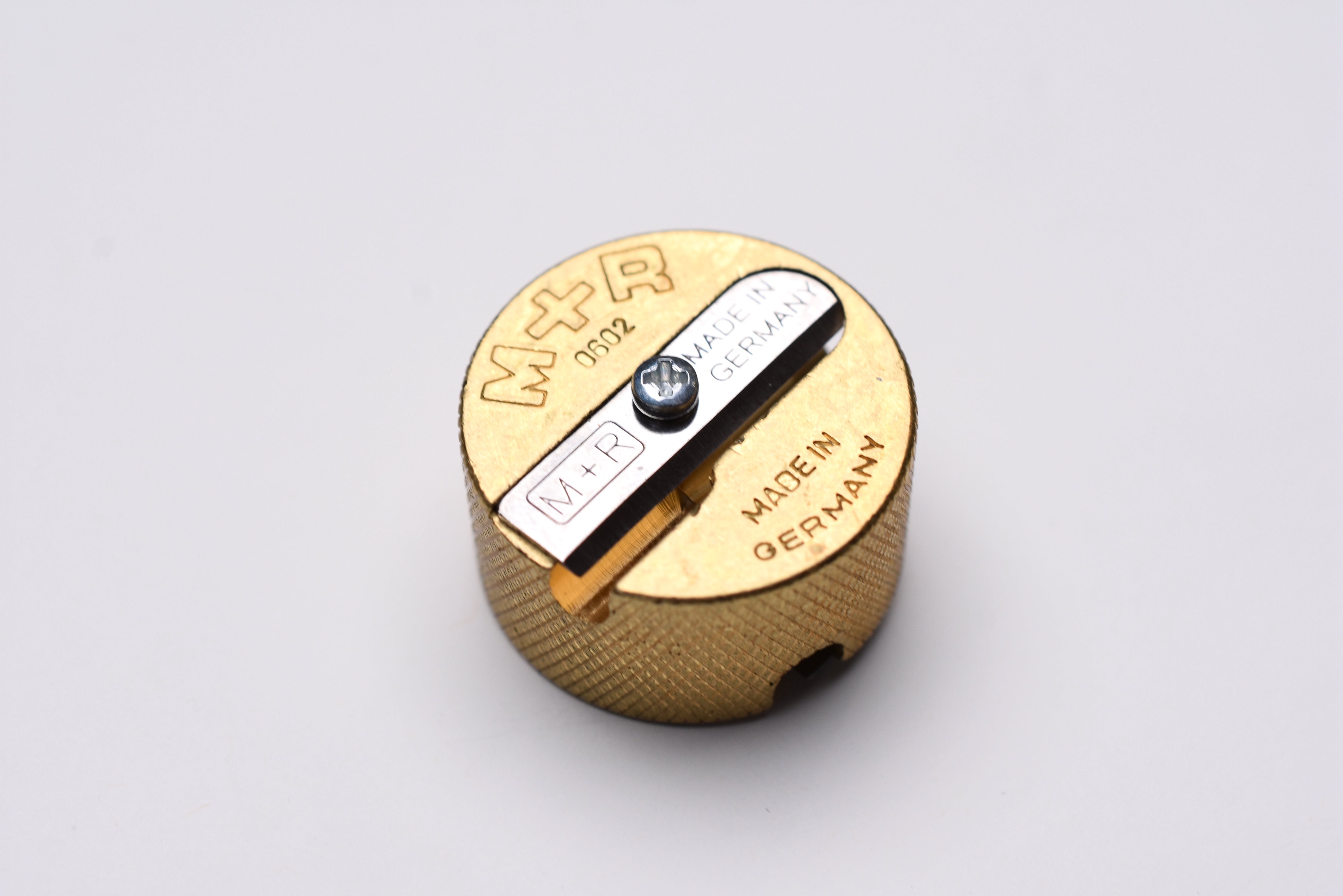 M+R Brass Round Double Hole Sharpener